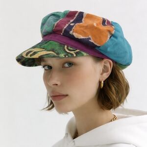 Vintage M. Gregg Studio 80s Multi Print 6 Panel Flap Newspaper Boy Visor Hat S